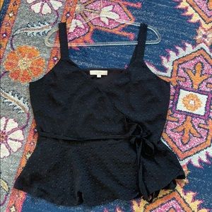 {LOFT} Black Swiss Dot Wrap Tank Top